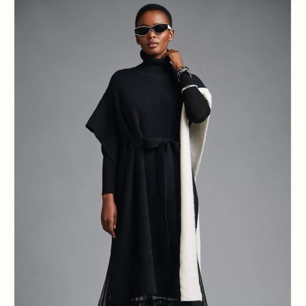 Anthropologie Maeve Colorblock black and white Sweater poncho